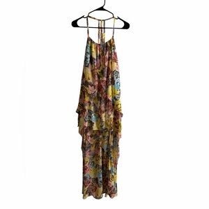 Ardene Floral Asymmetrical Maxi Dress in Yellow, Pink & Blue